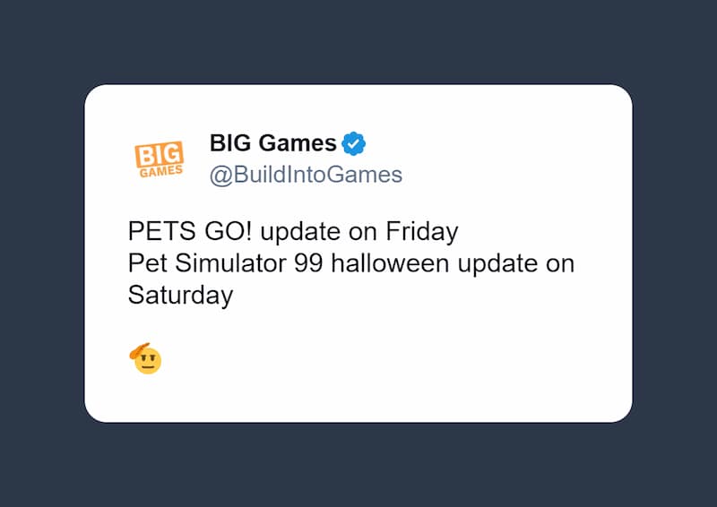 PETS GO Update 1 Tweet